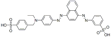 3-[[4-[[4-[ethyl[(4-sulphophenyl)methyl]amino]phenyl]azo]-1-naphthyl]azo]benzenesulphonic acid Struktur