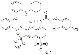 disodium 6-[[2-[2-(cyclohexylamino)phenoxy]phenyl]azo]-4-[[(2,4-dichlorophenoxy)acetyl]amino]-5-hydroxynaphthalene-1,7-disulphonate Struktur