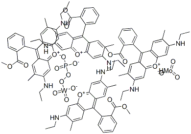 Xanthylium, 3,6-bis(ethylamino)-9-[2-(methoxycarbonyl)phenyl]-2,7-dimethyl-, molybdatetungstatephosphate Struktur