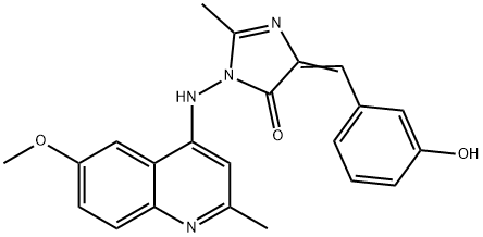 4H-Imidazol-4-one, 3,5-dihydro-5-((3-hydroxyphenyl)methylene)-3-((6-me thoxy-2-methyl-4-quinolinyl)amino)-2-methyl- Struktur