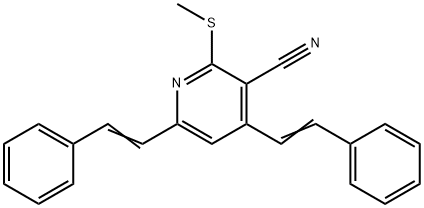 2-(methylsulfanyl)-4,6-bis[(E)-2-phenylethenyl]nicotinonitrile Struktur