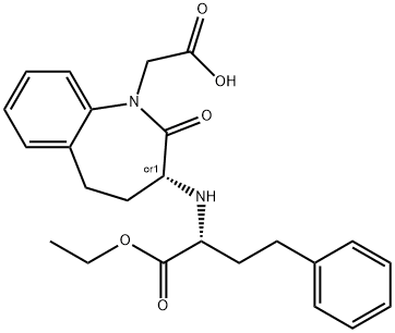 1H-1-Benzazepine-1-acetic acid, 3-[[1-(ethoxycarbonyl)-3-phenylpropyl]amino]-2,3,4,5-tetrahydro-2-oxo-, (R*,R*)-(+-)- Struktur