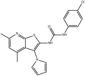 N-(4-chlorophenyl)-N'-[4,6-dimethyl-3-(1H-pyrrol-1-yl)thieno[2,3-b]pyridin-2-yl]urea Struktur