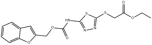 ethyl 2-[(5-{[(1-benzofuran-2-ylmethoxy)carbonyl]amino}-1,3,4-thiadiazol-2-yl)sulfanyl]acetate Struktur