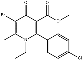 methyl 5-bromo-2-(4-chlorophenyl)-1-ethyl-6-methyl-4-oxo-1,4-dihydro-3-pyridinecarboxylate Struktur