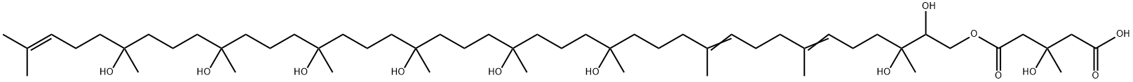 3-Hydroxy-3-methylglutaric acid hydrogen 1-(2,3,15,19,23,27,31,35-octahydroxy-3,7,11,15,19,23,27,31,35,39-decamethyl-6,10,38-tetracontatrien-1-yl) ester Struktur