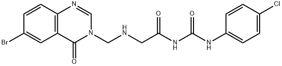 2-[(6-bromo-4-oxo-quinazolin-3-yl)methylamino]-N-[(4-chlorophenyl)carb amoyl]acetamide Struktur