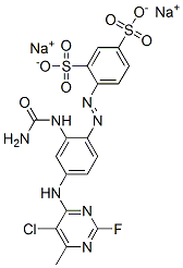 4-[[4-(5-Chloro-2-fluoro-6-methyl-4-pyrimidinylamino)-2-ureidophenyl]azo]-1,3-benzenedisulfonic acid disodium salt Struktur