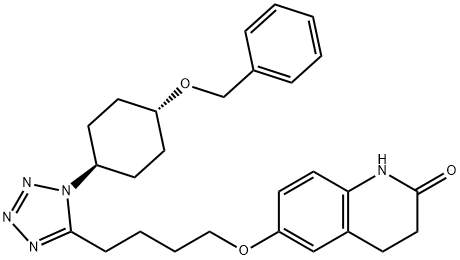 trans-3,4-Dihydro-6-[4-[1-[4-(phenylmethoxy)cyclohexyl]-1H-tetrazol-5-yl]butoxy]-2(1H)-quinolinone Struktur