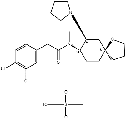 (+/-)-(5ALPHA,7ALPHA,8BETA)-3,4-DICHLORO-N-METHYL-N-(7-[1-PYRROLIDINYL]-1-OXASPIRO[4.5]DEC-8-YL)BENZENEACETAMIDE MESYLATE Struktur