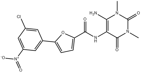 2-Furancarboxamide,  N-(6-amino-1,2,3,4-tetrahydro-1,3-dimethyl-2,4-dioxo-5-pyrimidinyl)-5-(3-chloro-5-nitrophenyl)- Struktur