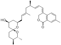 3,4-Dihydro-4-[(1E,2E,4R,6E)-8-[(2R,4S,6R,8R,9S)-4-hydroxy-8,9-dimethyl-1,7-dioxaspiro[5.5]undec-2-yl]-4,6-dimethyl-2,6-octadienylidene]-7-methyl-1H-2-benzopyran-1-one Struktur