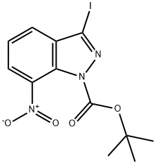 1H-INDAZOLE-1-CARBOXYLIC ACID,3-IODO-7-NITRO-,1,1-DIMETHYLETHYL ESTER Struktur