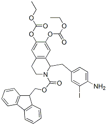 2(1H)-Isoquinolinecarboxylic  acid,  1-[(4-amino-3-iodophenyl)methyl]-6,7-bis[(ethoxycarbonyl)oxy]-3,4-dihydro-,  9H-fluoren-9-ylmethyl  ester Struktur