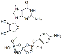 gamma-(4-aminophenyl) 7-methylguanosine 5'-triphosphate Struktur