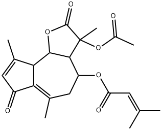 3-Methyl-2-butenoic acid 3-(acetyloxy)-2,3,3a,4,5,7,9a,9b-octahydro-3,6,9-trimethyl-2,7-dioxoazuleno[4,5-b]furan-4-yl ester Struktur