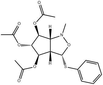 1H-Cyclopentcisoxazole-4,5,6-triol, hexahydro-1-methyl-3-(phenylthio)-, triacetate (ester), 3R-(3.alpha.,3a.beta.,4.beta.,5.alpha.,6.beta.,6a.beta.)- Struktur