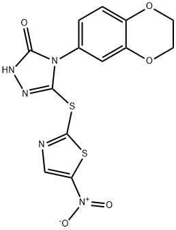 4-(2,3-Dihydro-1,4-benzodioxin-6-yl)-2,4-dihydro-5-[(5-nitro-2-thiazolyl)thio]-3H-1,2,4-triazol-3-one Struktur