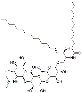 N-((2S,3R,E)-1-((2R,3R,4R,5S,6R)-5-((2S,3R,4R,5R,6R)-5-((2S,3R,4R,5R,6R)-3-ethanamido-4,5-dihydroxy-6-(hydroxymethyl)tetrahydro-2H-pyran-2-yloxy)-3,4-dihydroxy-6-(hydroxymethyl)tetrahydro-2H-pyran-2-yloxy)-3,4-dihydroxy-6-(hydroxymethyl)tetrahydro-2H-pyran-2-yloxy)-3-hydroxyoctadec-4-en-2-yl)dodecanamide Struktur