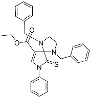 1,4-DIBENZYL-7-PHENYL-6-THIOXO-1,4,7-TRIAZA-SPIRO[4.4]NON-8-ENE-9-CARBOXYLIC ACID ETHYL ESTER Struktur