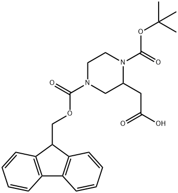 1,4-Piperazinedicarboxylic acid, 2-(carboxyMethyl)-, 1-(1,1-diMethylethyl) 4-(9H-fluoren-9-ylMethyl) ester Struktur