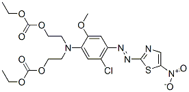 5-Chloro-N,N-bis[2-(ethoxy carbonyloxy) ethyl]-2-methoxy-4-(5-nitro-1,3-thiazol-2-ylazo) aniline Struktur