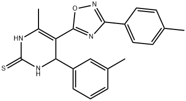 6-Methyl-4-(m-tolyl)-5-(3-(p-tolyl)-1,2,4-oxadiazol-5-yl)-3,4-dihydropyrimidine-2(1H)-thione Struktur