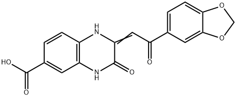 2-[2-Benzo[1,3]dioxol-5-yl-2-oxo-eth-(Z)-ylidene]-3-oxo-1,2,3,4-tetrahydro-quinoxaline-6-carboxylic acid Struktur