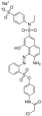 sodium 1-[4-(chloroacetamido)phenyl] 2-[[2-amino-6-[[ethyl(4-sulphonatophenyl)amino]sulphonyl]-8-hydroxy-1-naphthyl]azo]benzenesulphonate Struktur