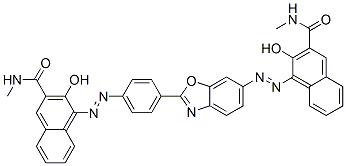 3-hydroxy-4-[[4-[6-[[2-hydroxy-3-[(methylamino)carbonyl]naphthyl]azo]benzoxazol-2-yl]phenyl]azo]-N-methylnaphthalene-2-carboxamide Struktur