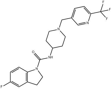 5-FLUORO-N-(1-([6-(TRIFLUOROMETHYL)PYRIDIN-3-YL]METHYL)PIPERIDIN-4-YL)INDOLINE-1-CARBOXAMIDE Struktur