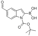 1H-Indole-1-carboxylic acid, 2-borono-5-formyl-, 1-(1,1-dimethylethyl) ester Struktur