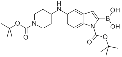 1H-Indole-1-carboxylic acid, 2-borono-5-[[1-[(1,1-dimethylethoxy)carbonyl]-4-piperidinyl]amino]-, 1-(1,1-dimethylethyl) ester Struktur