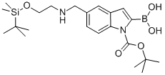 1H-Indole-1-carboxylic acid, 2-borono-5-[[[2-[[(1,1-dimethylethyl)dimethylsilyl]oxy]ethyl]amino]methyl]-, 1-(1,1-dimethylethyl) ester Struktur