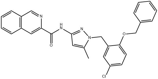 3-Isoquinolinecarboxamide,  N-[1-[[5-chloro-2-(phenylmethoxy)phenyl]methyl]-5-methyl-1H-pyrazol-3-yl]- Struktur