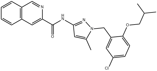 3-Isoquinolinecarboxamide,  N-[1-[[5-chloro-2-(2-methylpropoxy)phenyl]methyl]-5-methyl-1H-pyrazol-3-yl]- Struktur