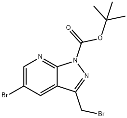 1H-Pyrazolo[3,4-b]pyridine-1-carboxylic acid, 5-broMo-3-(broMoMethyl)-, 1,1-diMethylethyl ester Struktur