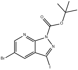 1H-Pyrazolo[3,4-b]pyridine-1-carboxylic acid, 5-broMo-3-iodo-, 1,1-diMethylethyl ester Struktur