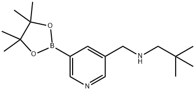 2,2-dimethyl-N-((5-(4,4,5,5-tetramethyl-1,3,2-dioxaborolan-2-yl)pyridin-3-yl)methyl)propan-1-amine Struktur