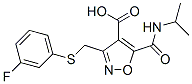 4-Isoxazolecarboxylic  acid,  3-[[(3-fluorophenyl)thio]methyl]-5-[[(1-methylethyl)amino]carbonyl]- Struktur