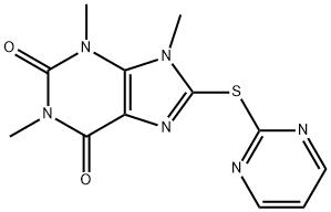 1H-Purine-2,6-dione,  3,9-dihydro-1,3,9-trimethyl-8-(2-pyrimidinylthio)- Struktur