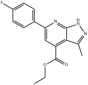 1H-Pyrazolo[3,4-b]pyridine-4-carboxylic acid, 6-(4-fluorophenyl)-3-Methyl-, ethyl ester Struktur