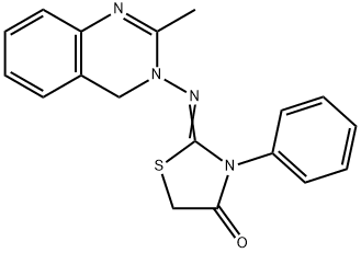 2-methyl-3-(4-oxo-3-phenylthiazolidin-2-ylidenamino)-4-(3H)-quinazolinone Struktur