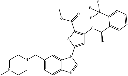 (R)-Methyl 5-(6-((4-Methylpiperazin-1-yl)Methyl)-1H-benzo[d]iMidazol-1-yl)-3-(1-(2-(trifluoroMethyl)phenyl)ethoxy)thiophene-2-carboxylate Struktur