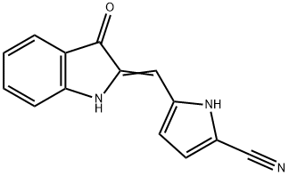 1H-Pyrrole-2-carbonitrile,  5-[(1,3-dihydro-3-oxo-2H-indol-2-ylidene)methyl]- Struktur