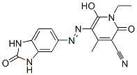 3-Pyridinecarbonitrile,  5-[2-(2,3-dihydro-2-oxo-1H-benzimidazol-5-yl)diazenyl]-1-ethyl-1,2-dihydro-6-hydroxy-4-methyl-2-oxo- Struktur