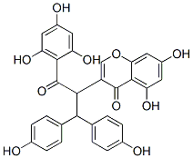 (+)-3-[1-[Bis(4-hydroxyphenyl)methyl]-2-oxo-2-(2,4,6-trihydroxyphenyl)ethyl]-5,7-dihydroxy-4H-1-benzopyran-4-one Struktur