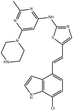 4-PyriMidinaMine, N-[5-[(1E)-2-(7-chloro-1H-indol-4-yl)ethenyl]-2-thiazolyl]-2-Methyl-6-(1-piperazinyl)- Struktur