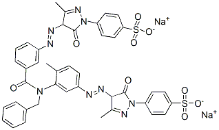 disodium 4-[4-[[3-[benzyl[3-[[4,5-dihydro-3-methyl-5-oxo-1-(4-sulphonatophenyl)-1H-pyrazol-4-yl]azo]benzoyl]amino]-p-tolyl]azo]-4,5-dihydro-3-methyl-5-oxo-1H-pyrazol-1-yl]benzenesulphonate Struktur