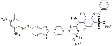 disodium 4-amino-3-[[4-[5-[(2,4-diamino-5-methylphenyl)azo]-1H-benzimidazol-2-yl]phenyl]azo]-5-hydroxy-6-(phenylazo)naphthalene-2,7-disulphonate  Struktur